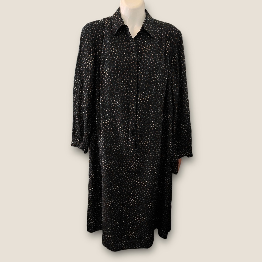Vintage 80s-90s Cacharel Flowy Oversized Boho Long Sleeve Floral Dress Black